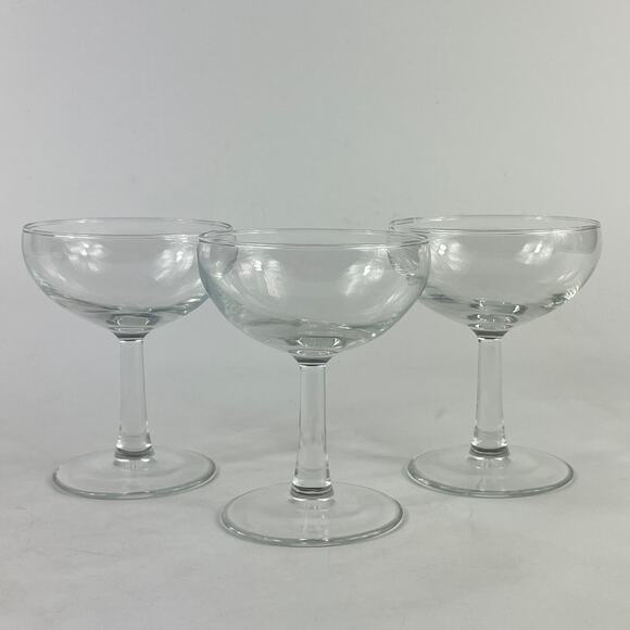 Clear Coupe Cocktail Glasses Set of 3 Vintage Shallow Bowl Stemware 4.5" - Picture 1 of 5